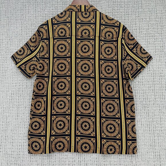 Casa Moda Couture Shirt Mens Size S Black Mustard Button Down Greek Pattern - Picture 2 of 9